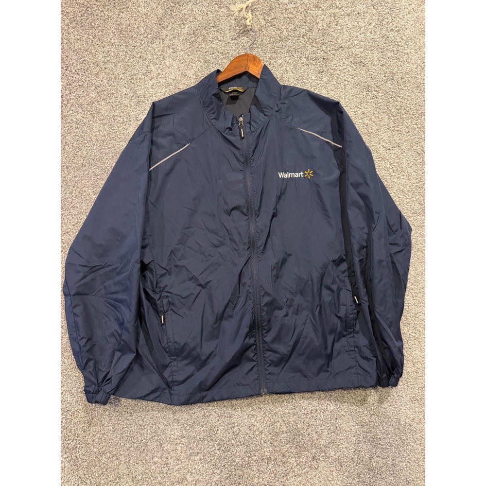 Core365 Windbreaker Jacket Mens 2XL Navy Walmart Logo Full‎ Zip Reflective Trim